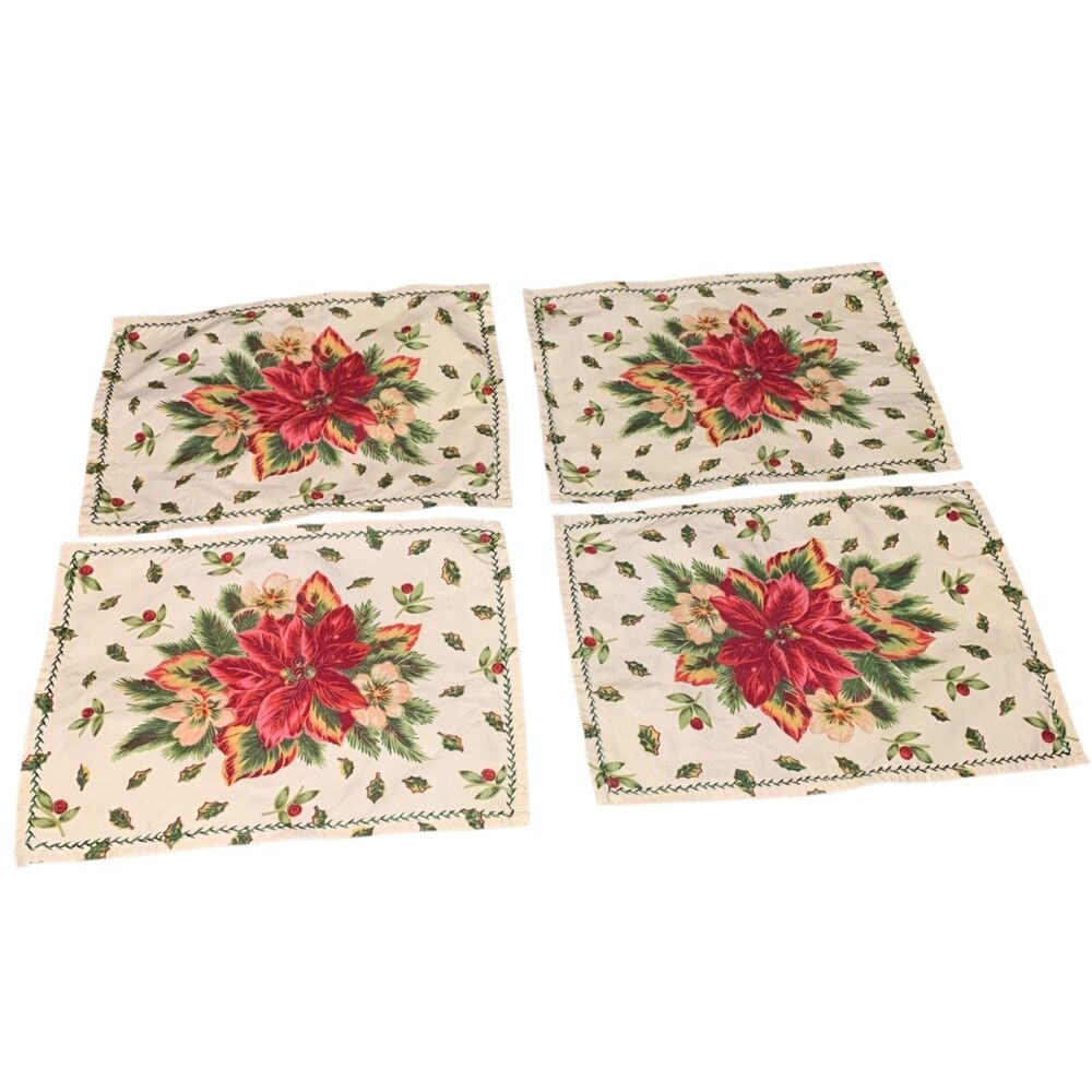 Vintage Set of 4 April Cornell Pointsettia Christmas Holiday Placemats Cottage